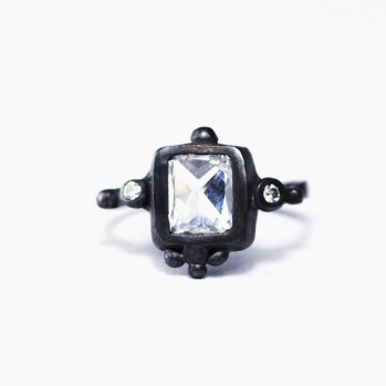 Black silver ring with artificial diamonds